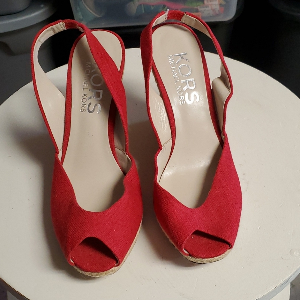 Michael Kors Peep Toe Red Wedge 8.5